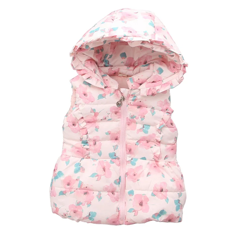 

New Children Outerwear Jacket Baby Girls Vest Floral Printed Hooded Casual Thick Warm Winter/Autumn Girls Vest Coat BC228