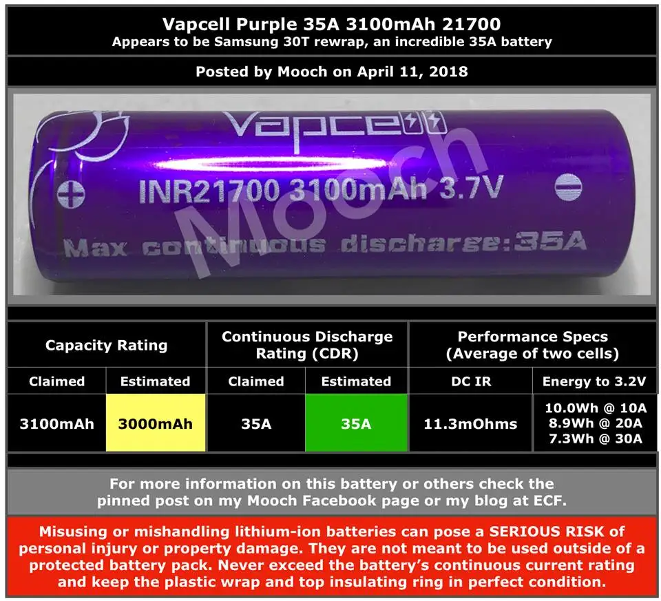 Vapcell сильнейшая мощность 21700 3100mah 35A rewrap 30T 3,7 V литиевая батарея для фонарика