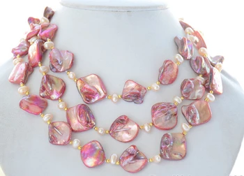 

Hot sale Free Shipping>>>>> pink square south sea shell rice freshwater pearl necklace 50inch