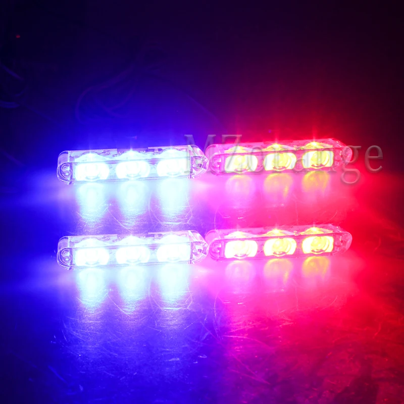 MZORANGE 4*3 светодиодный мерцающий светильник Полиция чрезвычайных гриль Предупреждение светильник 12V автомобиль мотоцикл пожарный автомобиль скорой помощи буфер светодиодный вспышка светильник