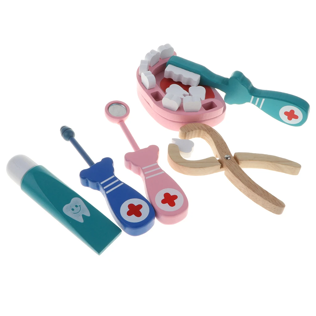 Fun Doctor & Nurse Medical Kit Toy Dentist Role Pretend Play Wooden Gadgets Tools Props Set Kids Gifts