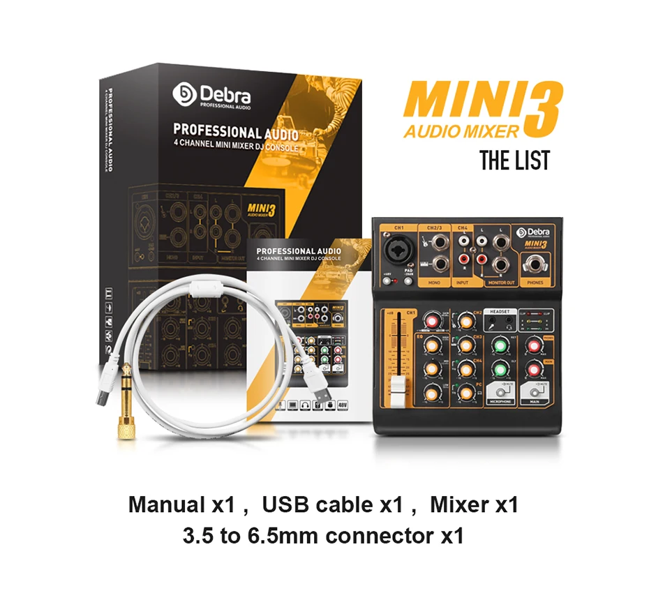 Debra USB вход 4-канальный портативный аудио микшер DJ музыкальная консоль с XLR с 48 В фантомное питание для DJ Live веб-шоу F4 обновление