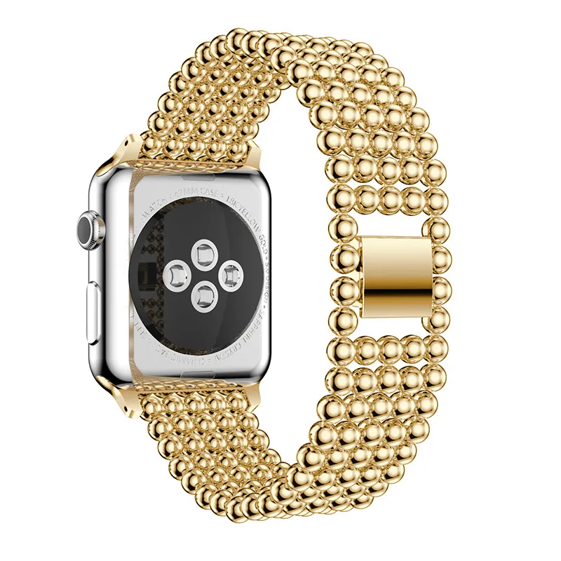 Ремешок для часов Apple Watch 42 мм 38 мм ремешок золото новые роскошные бусы из нержавеющей стали для Iwatch 1 2 3 серии ремешок стальной браслет ремень