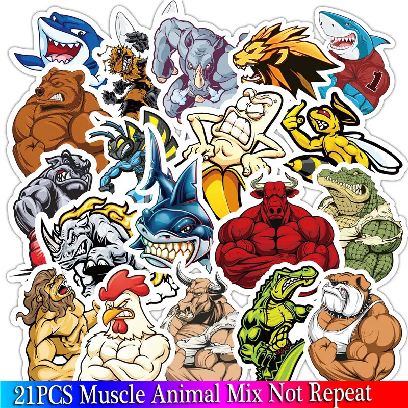 21PCS Cow Muscle Animal Cartoon Sticker Anime Graffiti Toy Sticker For Fridge Bike Laptop Luggage Guitar Skateboard Sticker (2)