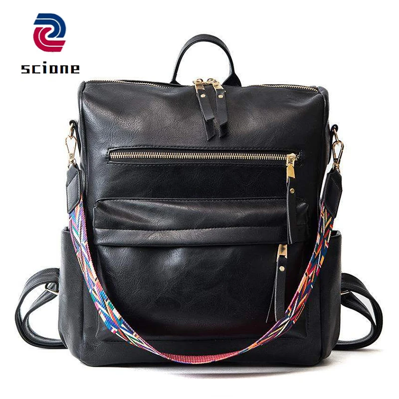 

Soft Leather School Backpack For Teenager Girls Large Capacity Women Travel Bags Preppy Style Book Bag Multifunction Mochila