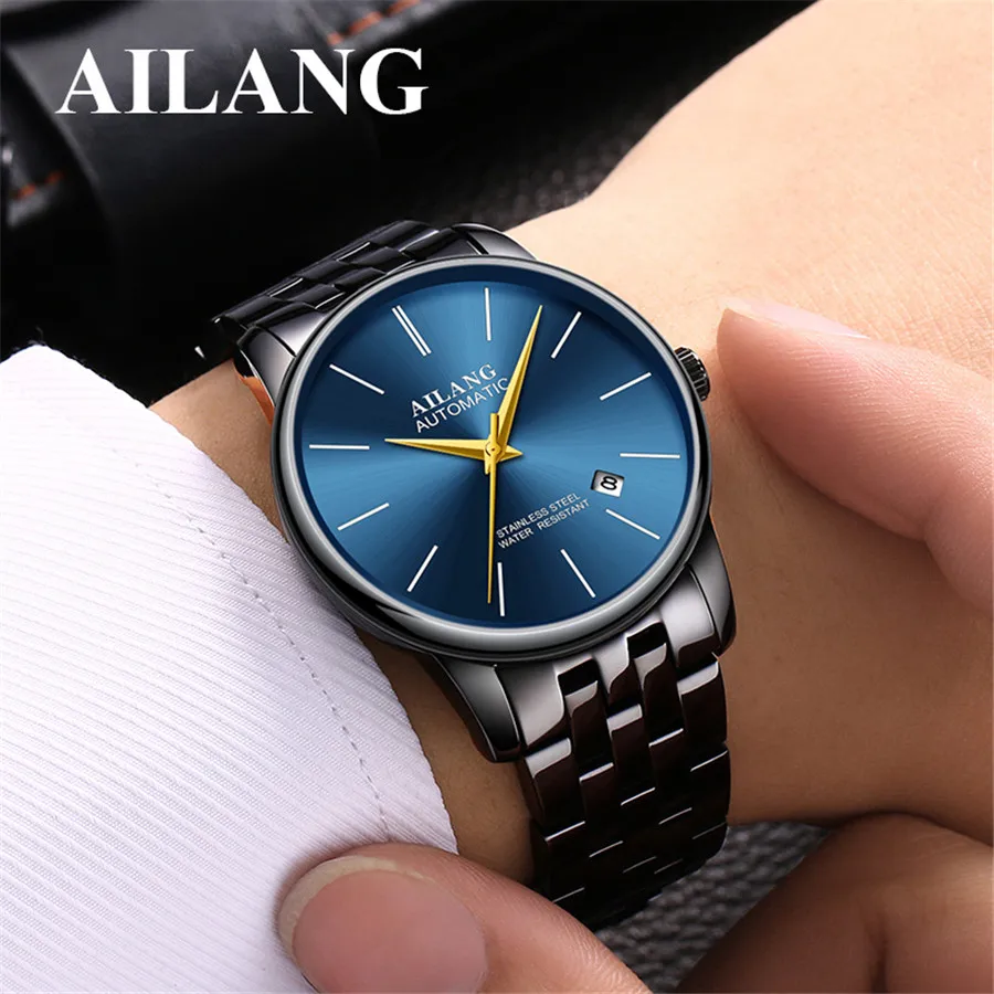 Mechanical Watch: AILANG Brand Ultra-thin dial Fashion Simple Watches Luxury Men's Mechanical Sports Wrist Watch Leather Male Clock Montre Homme