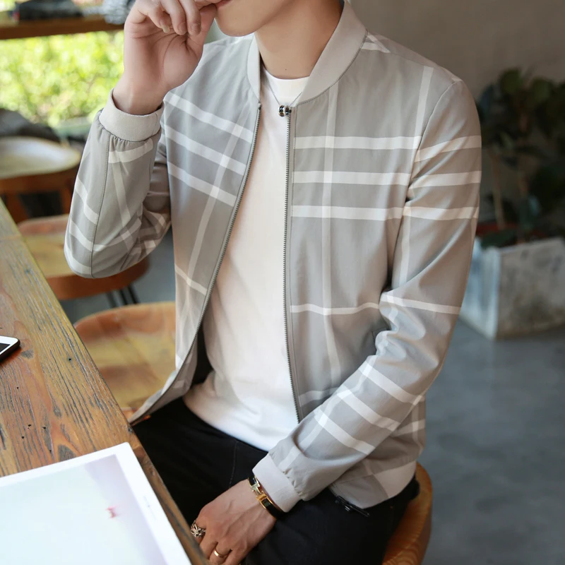 2018 узор проверить куртка Ropa Para Hombre Курточка бомбер Для мужчин Chaquetas черный серый