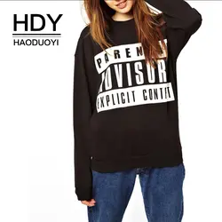 HDY Haoduoyi однотонный черный Свитшот Повседневный Полный Пуловеры с надписями обычный рукав с круглым вырезом толстовка 2018 Новая мода
