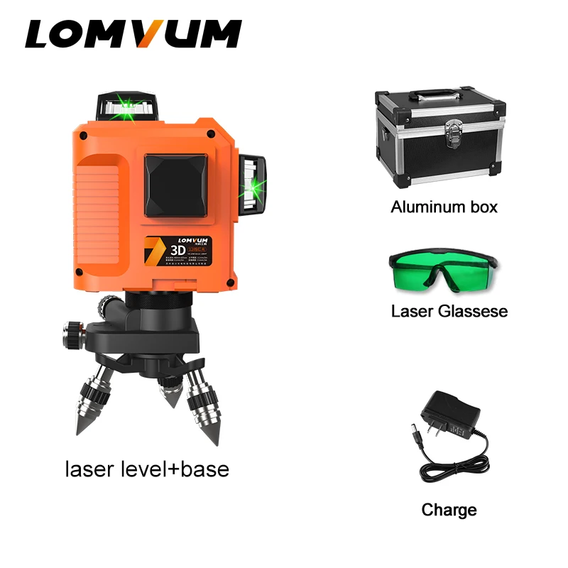 

LOMVUM 12Lines 3D Laser Level Self-Leveling 360 Horizontal With Base Line Leveling Green Red Line Indooroutdoor Laser Level