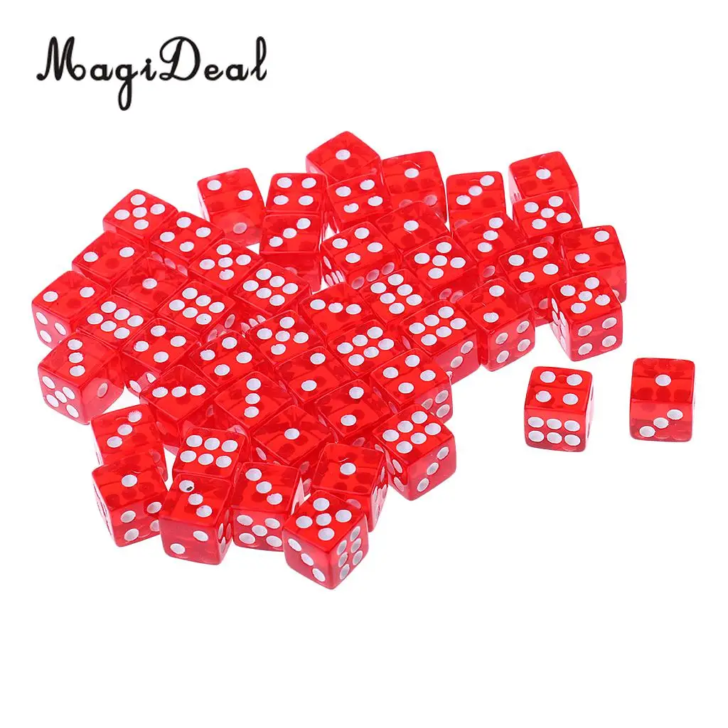 MagiDeal Hot Durable 50Pcs 12mm Acrylic Dice for Die RPG MTG Board Game Bar Club Pub KTV Entertainment Suppy Novelty Gifts Red
