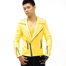 S-xxxl Новая мужская тонкая хип-хоп панк Персонализированная кожаная куртка с заклепками пальто Модная Верхняя одежда DS, для костюма певца