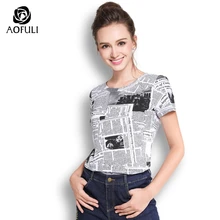 L ~ 3XL хлопковая Футболка с принтом газет и букв, женские летние белые топы, Повседневная футболка с коротким рукавом AOFULI A3598(China)