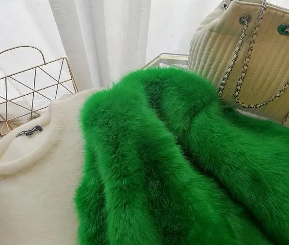 Новинка, женская зимняя зеленая пушистая Меховая куртка с v-образным вырезом из искусственного лисьего меха, винтажная Меховая куртка с длинным рукавом из искусственного меха, свободная верхняя одежда