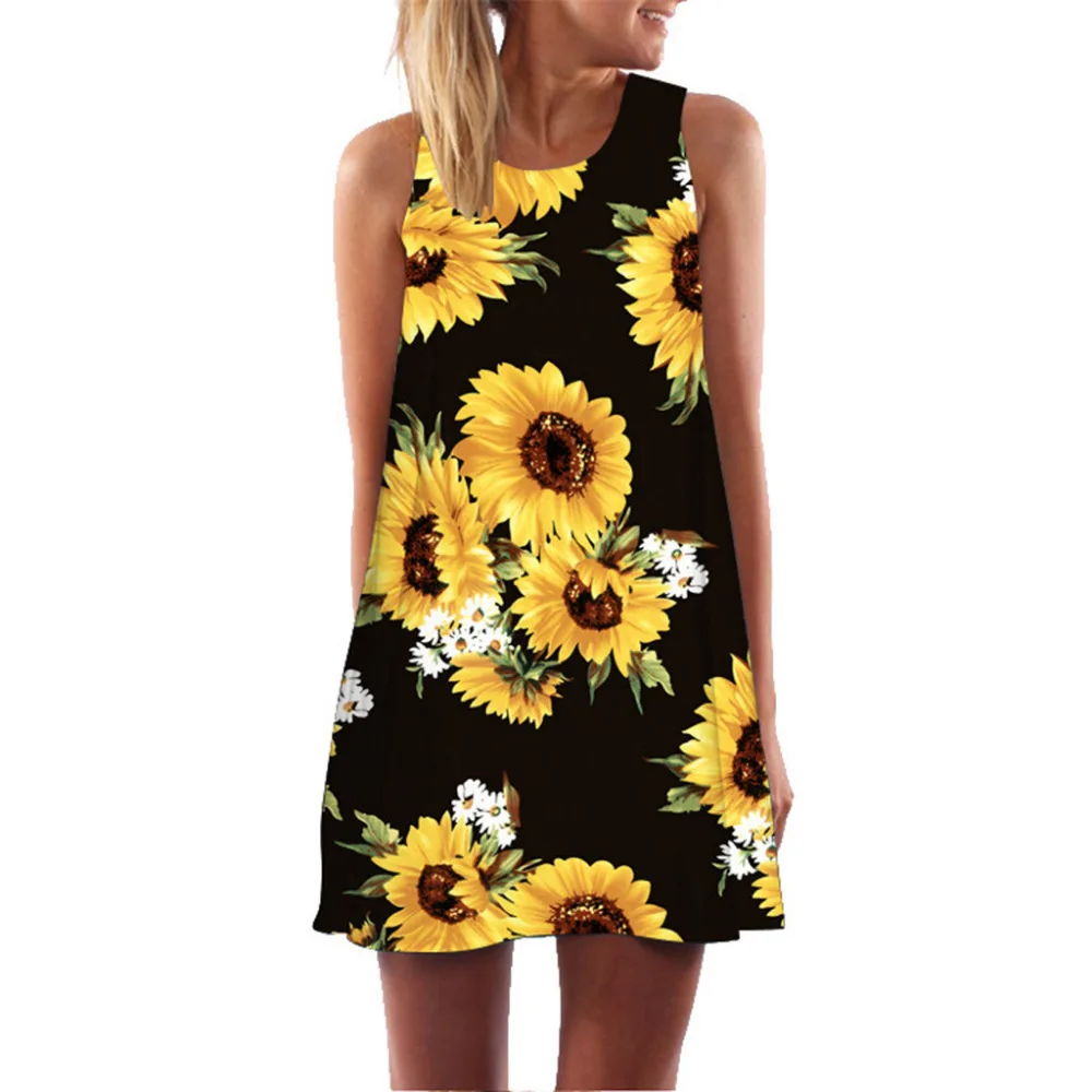 2019 woman summer sleeveless sexy beach dress plus size printing casual beach retro fashion short mini beach dress long 40J3 (1)