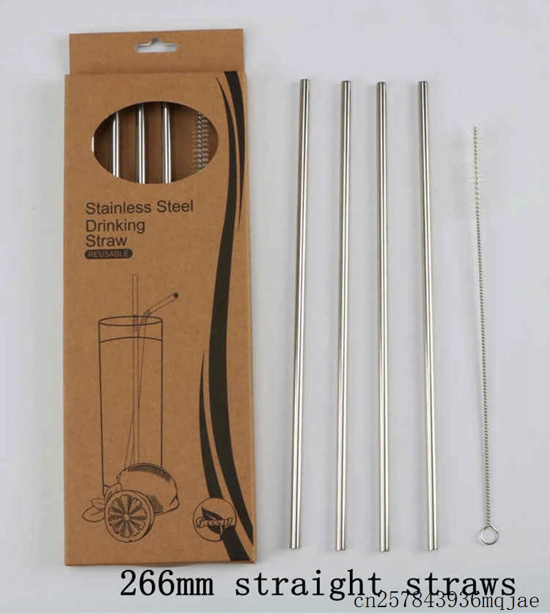 50sets Reusable Drinking Straws Stainless Steel Drink Straws Straight Bend Straw with Cleaner Brush Bar Accessories