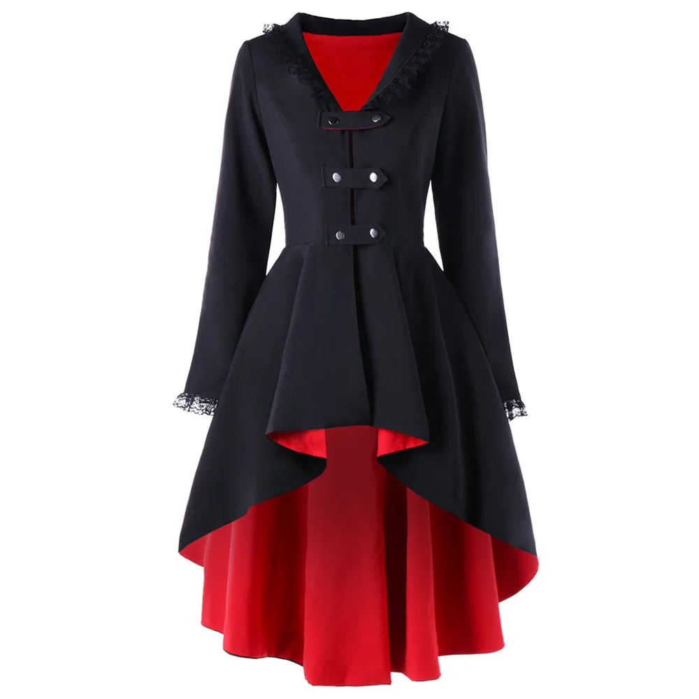 

Wipalo Women Autumn Winter Coat Back Lace Up High Low Gothic Coat Trench Euro Style Back Cross Bandage V-Neck Long Coat Outwear