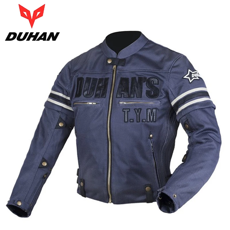 DUHAN мотоциклетная куртка Мужская дышащая гоночная летняя мотоциклетная куртка для верховой езды Chaqueta Moto одежда со съемным защитным механизмом - Цвет: Blue Jacket