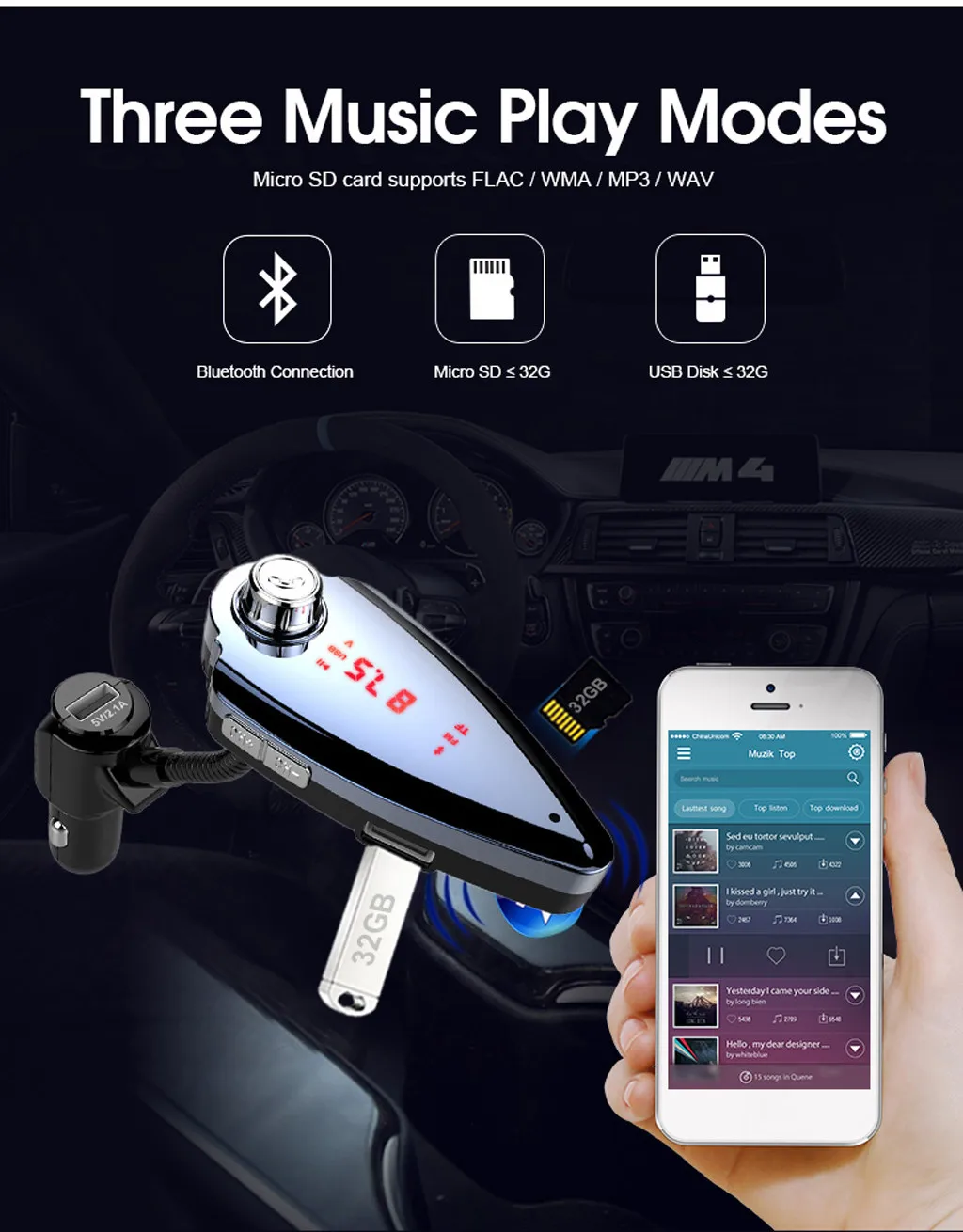 В автомобиле Bluetooth Hands Free MP3-плеер/телефон на радио FM модулятор аудио MP3 беспроводной Новое поступление Мода