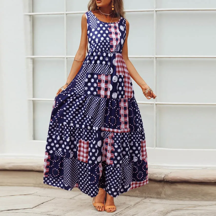 Fashion 2019 Summer Boho Women Tank Dress Sleeveless Patchwork Plaid ...