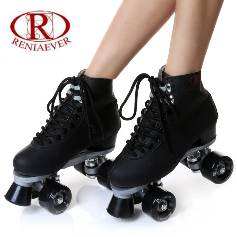 roller skate classic black double row skating shoes pulley shoes 4