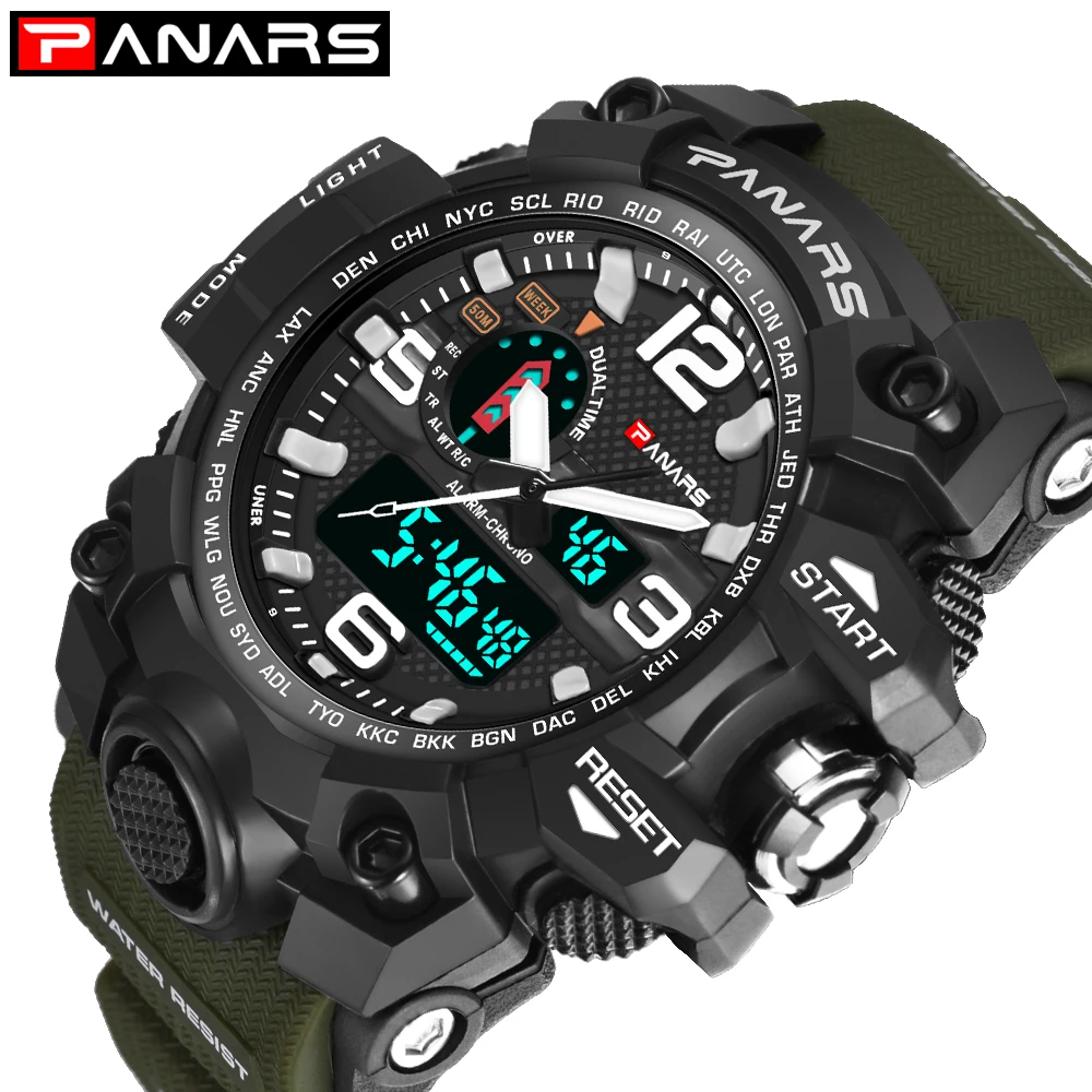 

Men Watch Sport Digital Watches Dual Display Analog Quartz LED Wristwatches Waterproof Swimming Military Watch reloj hombre