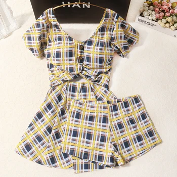 

Japanese Swimsuit Girls Suits Swimming Swimwear With Skirt Swim Tankini Hot 2019 women swimsuits two-piece yellow plaid tankini