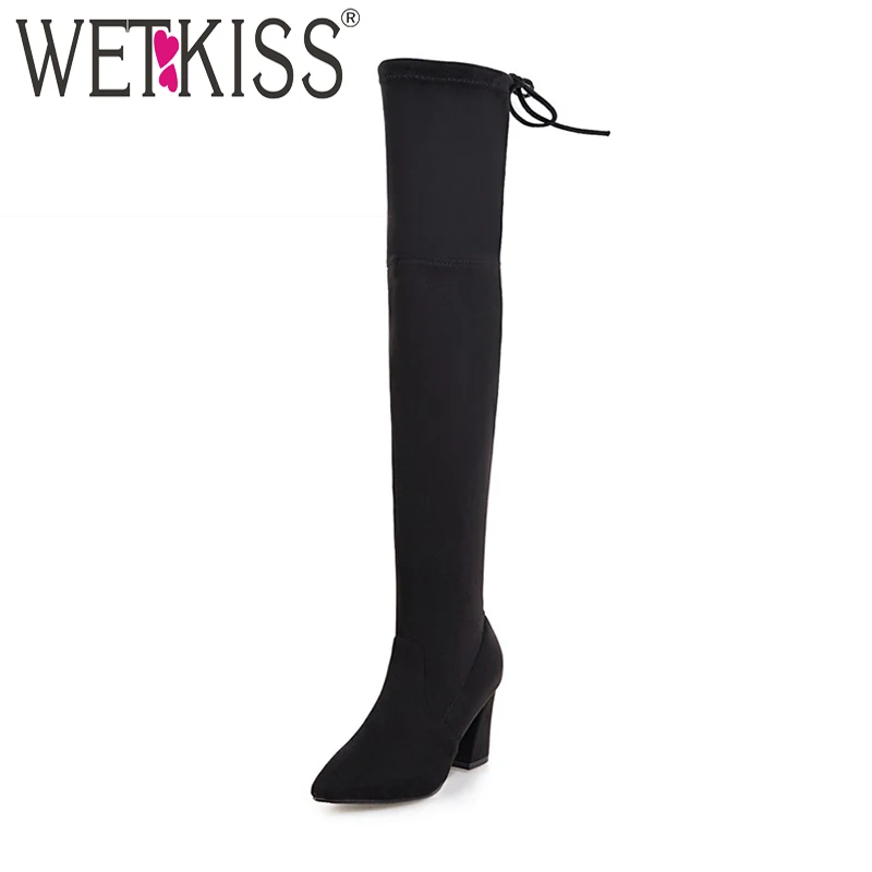Kopen WETKISS Hoge Hakken Sexy Kudde Vrouw De Laars Stretch Lady Lange Boot Mode Vrouwelijke Schoenen Herfst Vrouwen Big Size 34 43