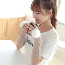 Модные милые короткие вязаные перчатки для девушек, зимние теплые женские перчатки без пальцев L27