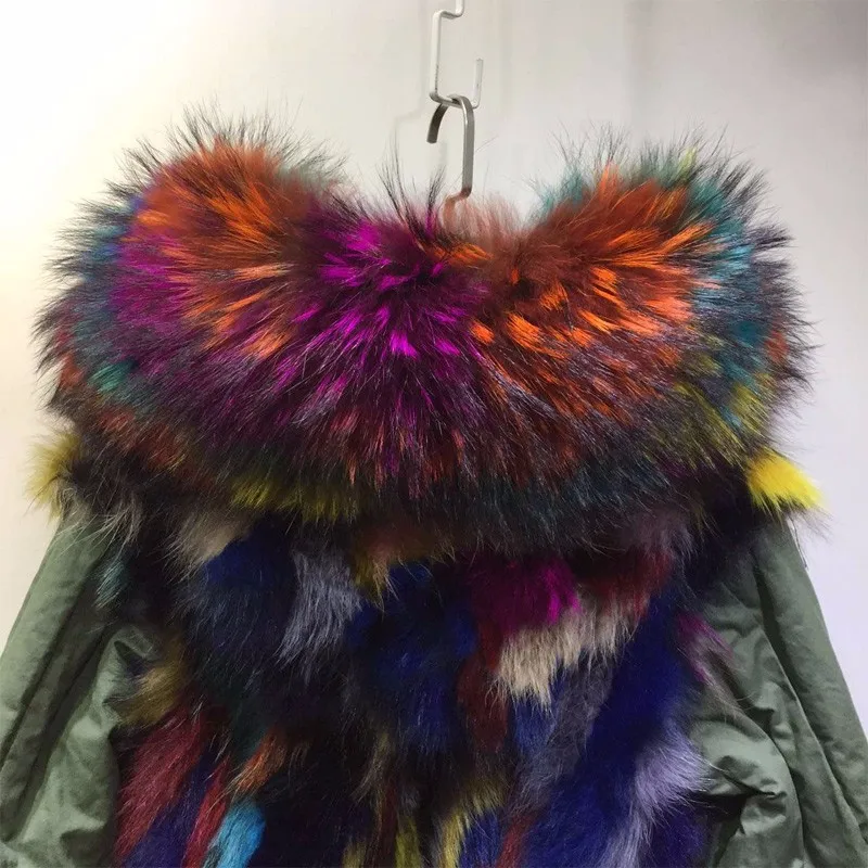 Hot  2016 Fashion high quality multi light colorful fox fur parka winter outerwear Mr Mrs real fur parka coats bubble coat women