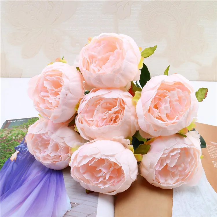 7 heads/bunch Artificial Peony Flowers for Wedding Bouquet Fake Flower for Home Garden Party Decoration DIY Bride Wreath Garland