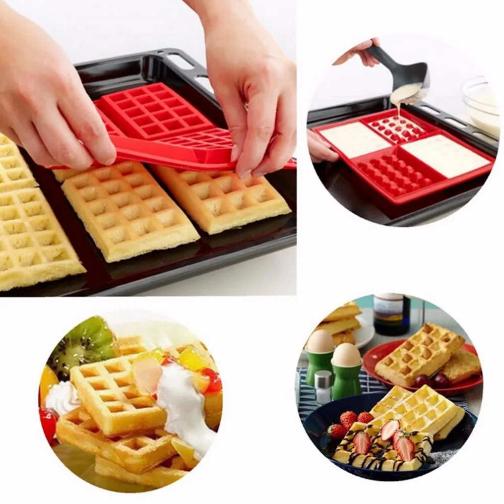 Eco-Friendly Safety 4-Cavity Waffles Cake Chocolate Pan Silicone Mold Baking Mould Bakeware Kitchen Baking& Pastry Tools