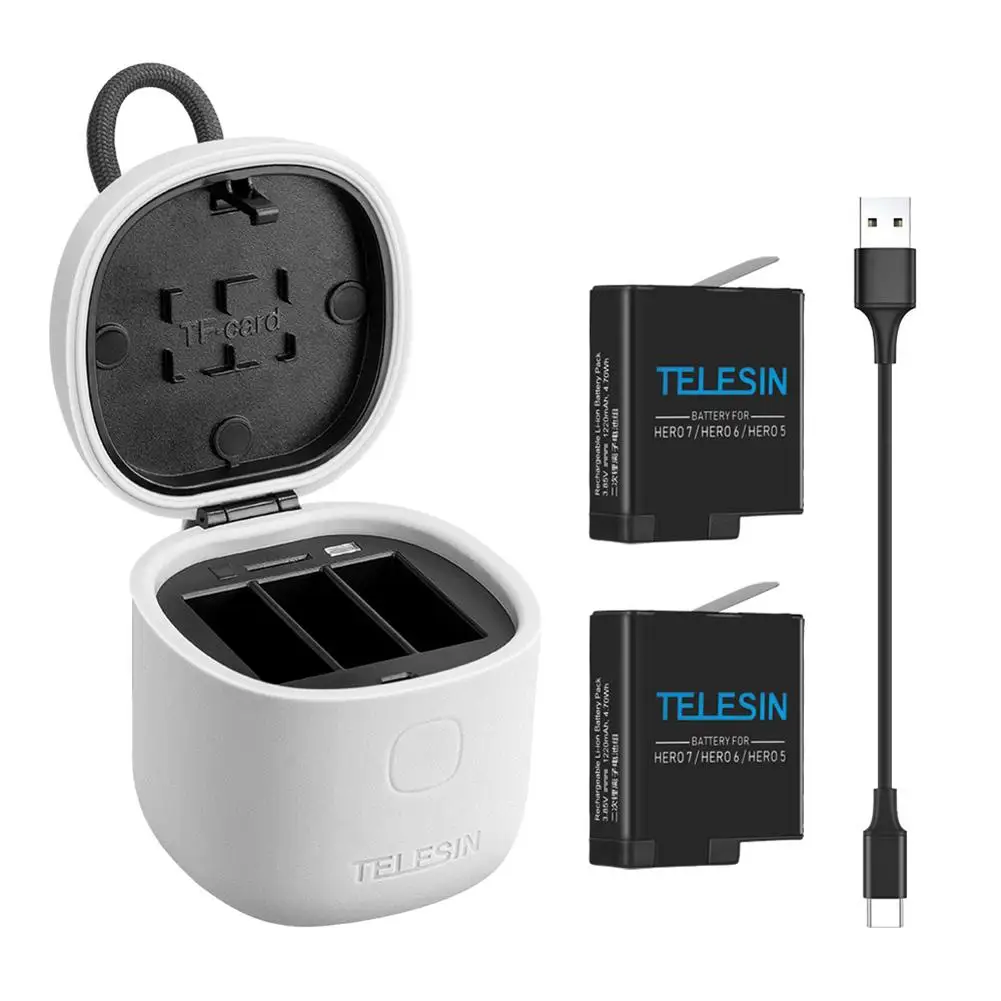 

For TELESIN for Hero7/6/5 Sports Camera Charger Storage Box Battery Set Accessories Retractable Charging Box