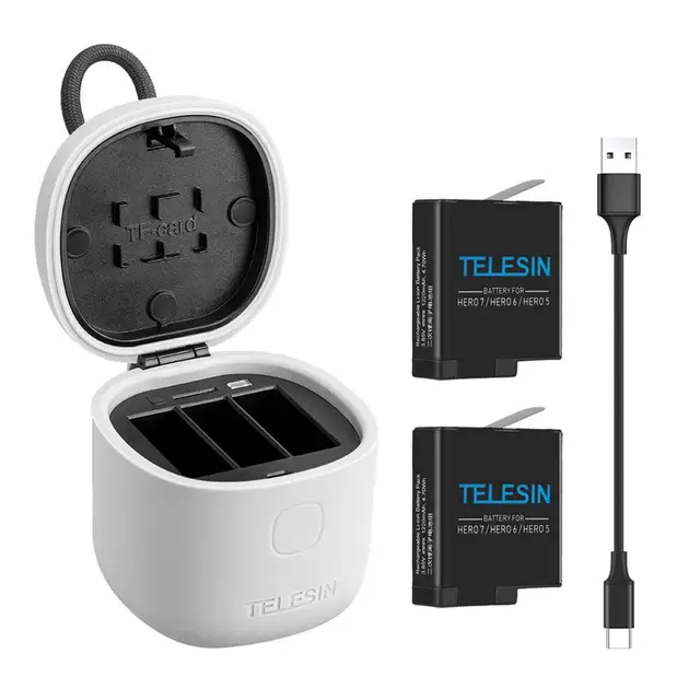 US $21.68 For TELESIN for Hero7/6/5 Sports Camera Charger Storage Box Battery Set Accessories Retractable Cha