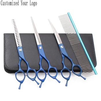 

Suit 7" 440C D4Pcs Customized Logo Dog Grooming Scissors Straight Shears Thinning Scissors Down Curved Shears Pet Scissors C3009