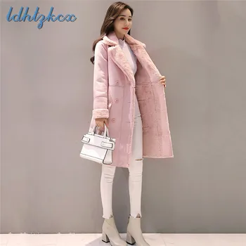 

LDHTZKCX Solid Color Large Size Long-sleeved Woolen Coat Women 2018 Winter Loose Deerskin Velvet Thick Warmth Woolen Coats CX342