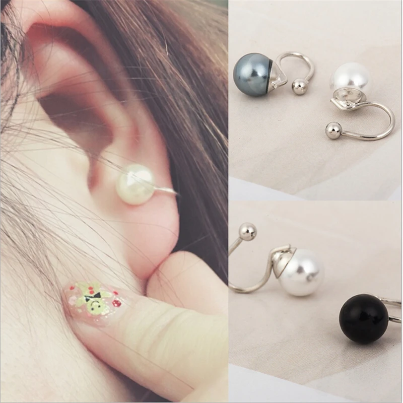 

1 piece new simulated pearl stud earrings for women silver gold color fake ear nose clip studs non piercing girl fashion jewelry