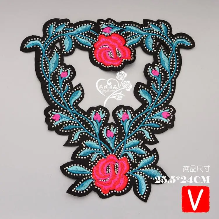 

VIPOINT embroidery beaded big flower patches Y patches badges applique patches for clothing DX-111