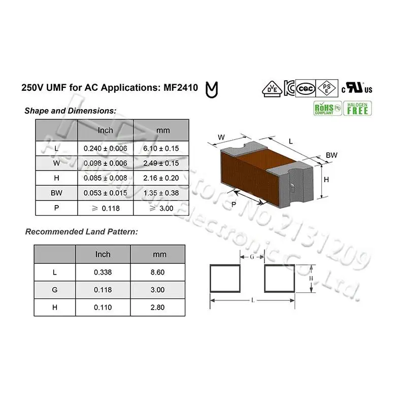 MF2410F2.000TM плавкие предохранители поверхностного монтажа 2410 2A 250V пусковой механизм Curren предохранитель высокого давления