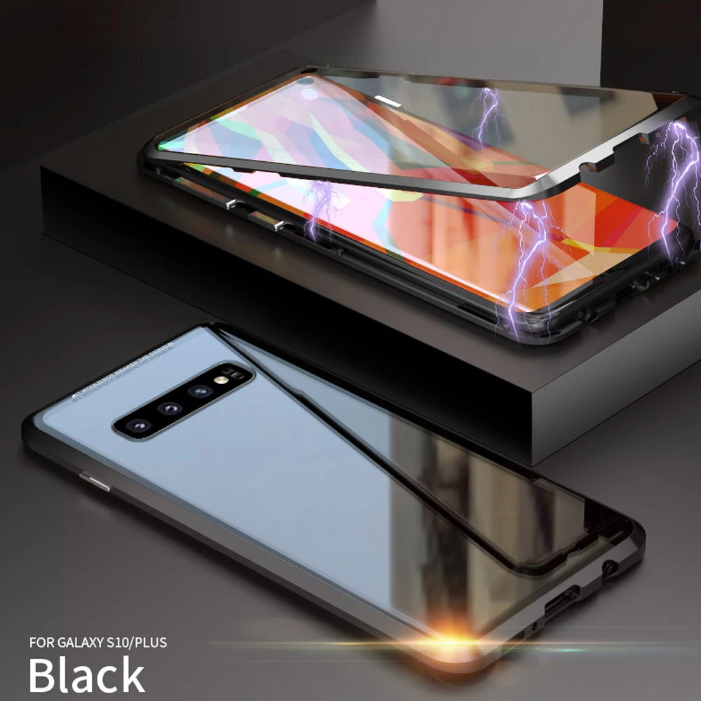 Чехол полностью защищающий телефон для iphone XS MAX чехол Магнитный металлический каркас чехол для iphone X 7 8 6 6s плюс XR XS с фронтальной пленкой - Цвет: black