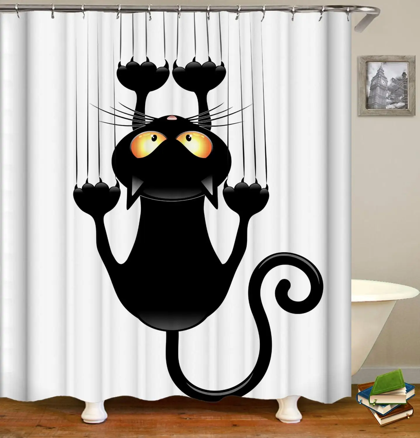 

Black cat Print Waterproof Shower Curtain Polyester Fabric Bath Curtain Home Bathroom Curtains with 12 Hooks Shower Curtains