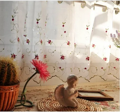 

Rose coffee curtain gauze curtain lace short half partition curtains Piaochuang cloth trade pastoral kitchen curtain