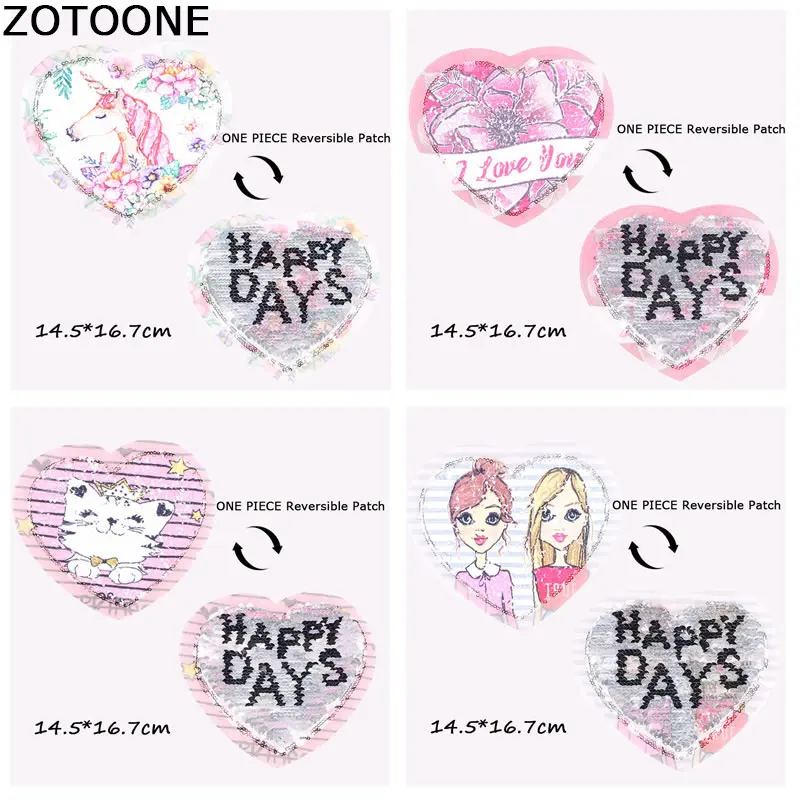 

ZOTOONE New Heart Shape Reversible Change Color Sequins Sew on Patch for Clothes DIY Patch Applique Clothing Coat Sweater Crafts