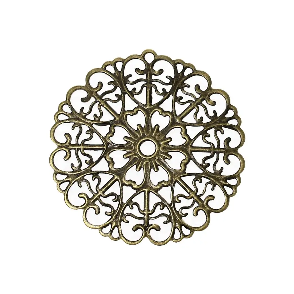 

Alloy Charm Pendants Round Antique Bronze Flower Hollow Pattern 5.2cm(2") x 5.1cm(2"), 5 PCs new