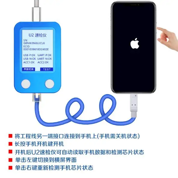 

U2 Charger Charging iC Chip Tester for iPhone 5s 6 6P 6S 6SP 7 7P 8 8P X Xs Max Xr DFU U2 Detector Programmer