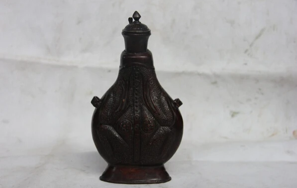 

Elegant old S1592 8 China Folk Copper Bronze Carved Flask Water Bag kettle Wine Pot Snuff bottle statue