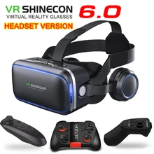 Originais VR shinecon 6.0 versão fone de ouvido headset óculos de realidade virtual óculos 3D capacetes smartphone pacote Completo + controlador