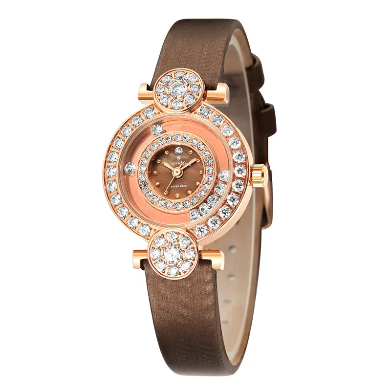 

Zegarek Damski Genuine Leather Strap Prong Diamonds Stainless Steel Watches Japan Quartz Movement for Women New Arrival 2018