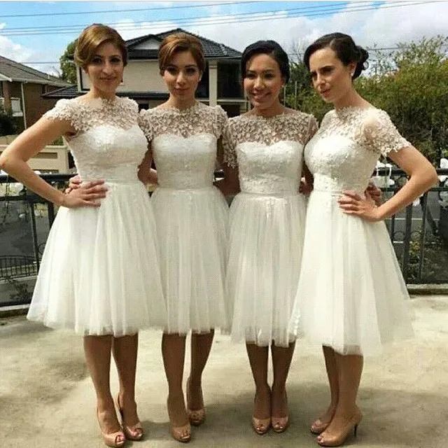 Short Maid Of Honor Dress White Princess Bridesmaid Dresses For
