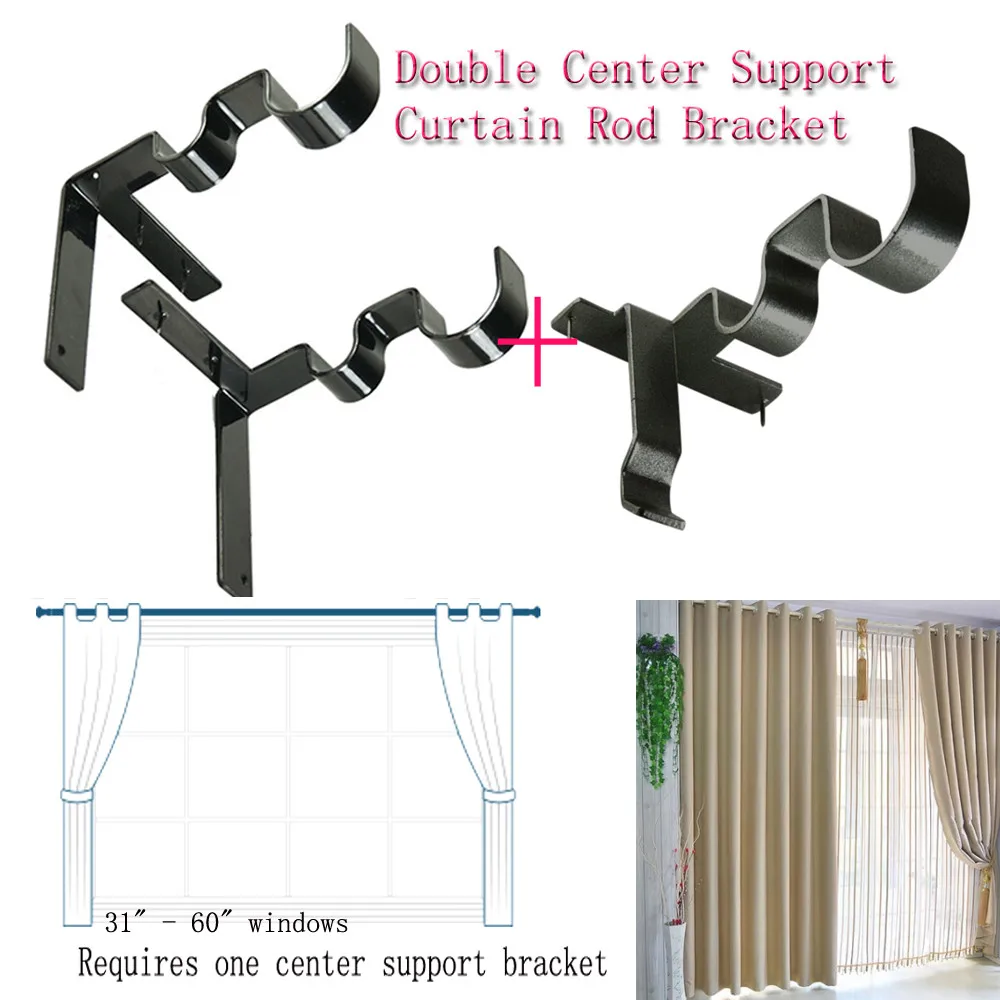 1 Set Hang Double Center Support Curtain Rod Bracket Into Window Frame Bracket 