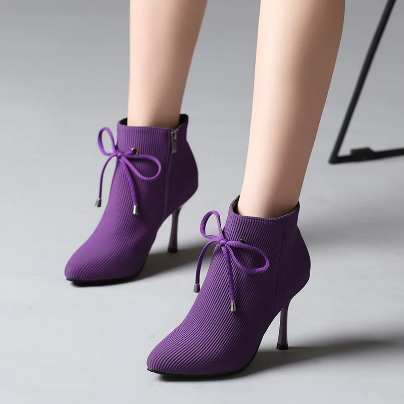 pointed sock boots low heel
